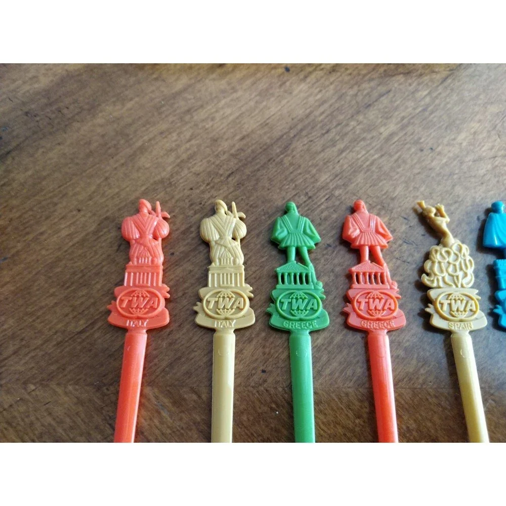 Vintage Lot 11x Swizzle Stick Retro Bar Stirrer TWA Airlines Propeller Italy ++